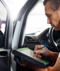 Mechanic is tuning the engine of a car