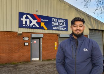 Standing proud… Humam Amin, Director and Bodyshop Manager at Fix Auto Walsall, in front of the repairer’s new 12,000 sq ft unit that ‘elevates’ the business to another level both in terms of repair capacity.