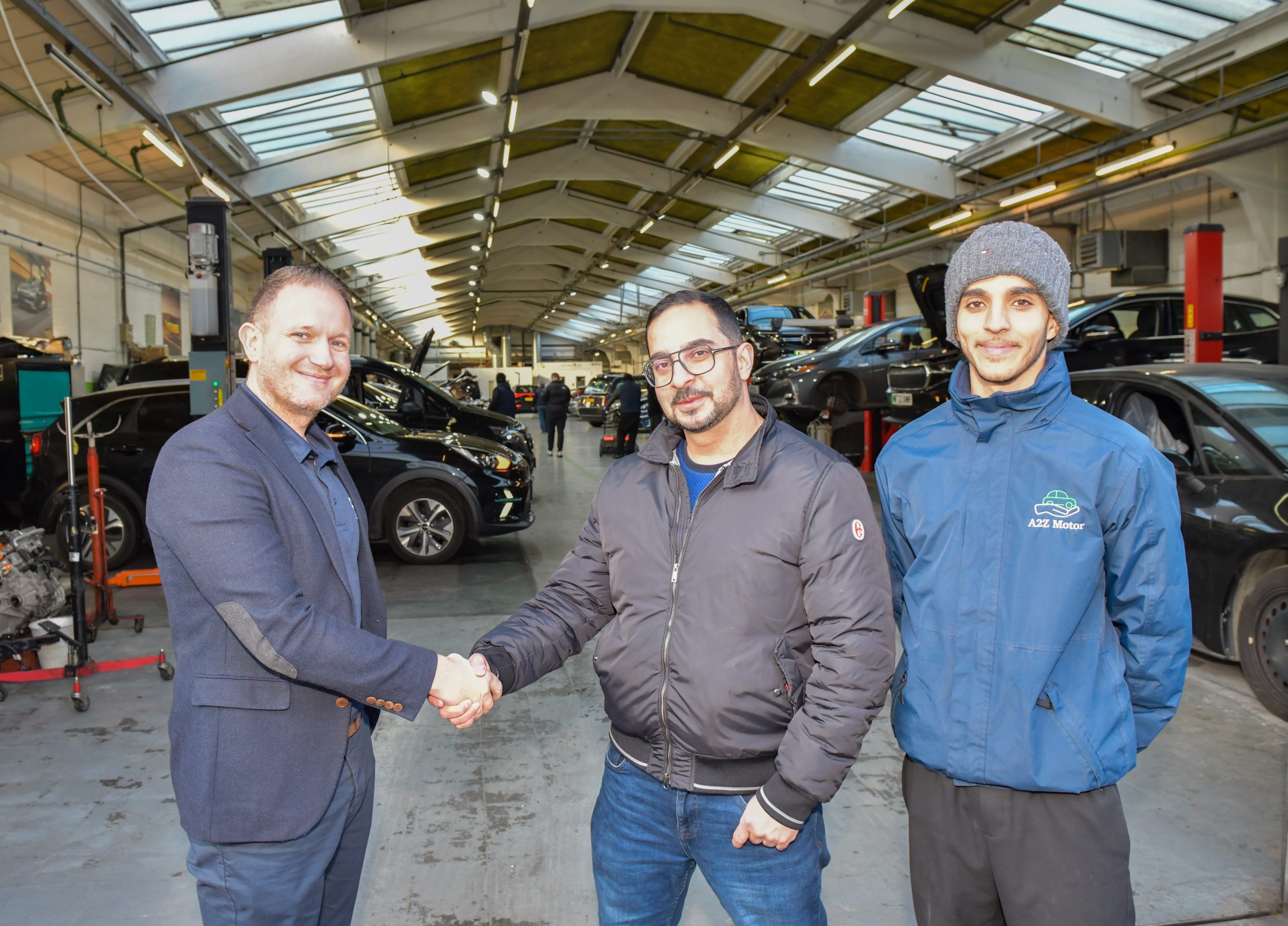 Impressive… Fix Auto UK’s Head of Business Development Martin Willis (left) welcomes Adam Milani, owner of the newly appointed Fix Auto Colindale, and his nephew and bodyshop manager Sami Al-Sikafi to the organisation. Fix Auto Colindale is a 45,000 sq ft repair centre – Fix Auto UK’s 12th within the M25 corridor.